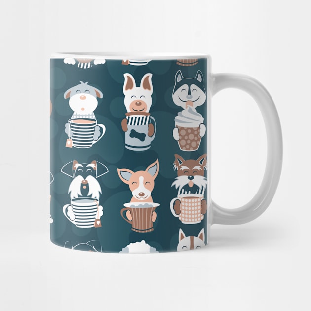 Doggie Coffee and Tea Time 2 // pattern // navy blue background by SelmaCardoso